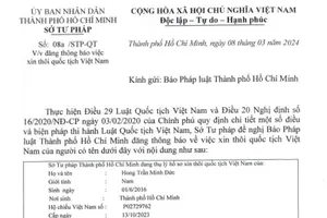 Thông báo Sở Tư pháp thôi quốc tịch Việt Nam của Hong Trần An Nhiên