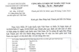 Thông báo Sở Tư pháp thôi quốc tịch Việt Nam của Nguyễn In Su