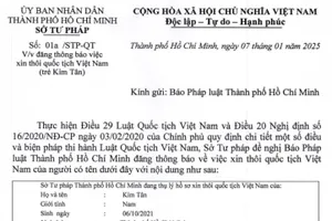 Thông báo Sở Tư pháp thôi quốc tịch Việt Nam của Kim Tân