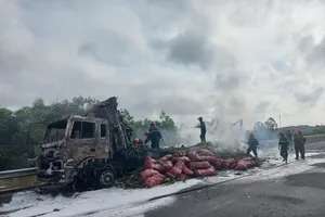 Xe tải cháy rụi trên cao tốc Đà Nẵng - Quảng Ngãi 