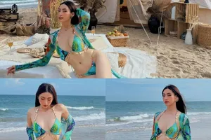 Lương Thuỳ Linh diện bikini khoe vóc dáng nóng bỏng bên bãi biển