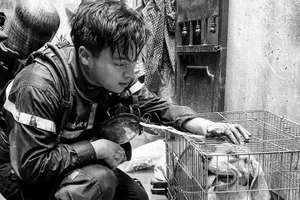 Xúc động di ảnh Trung uý Đỗ Đức Việt bên chú cún được cứu sau đám cháy