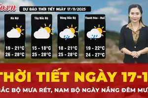 Dự báo thời tiết ngày 17-11: Bắc Bộ mưa rét, Nam Bộ ngày nắng, đêm mưa
