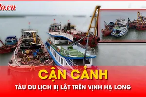 Cận cảnh chiếc tàu bị đắm ở Vịnh Hạ Long sau trận dông lốc kinh hoàng