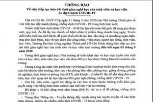 Thêm 2 trường ĐH ở TP.HCM cho sinh viên nghỉ đến tháng 5