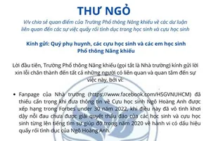 Trường Phổ thông Năng khiếu lên tiếng xin lỗi liên quan vụ Ngô Hoàng Anh
