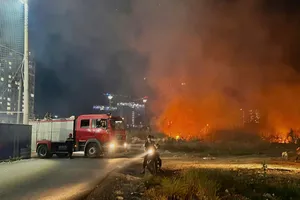 Bãi cỏ ở TP Thủ Đức bốc cháy dữ dội