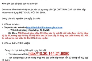 Thay đổi địa chỉ truy cập sử dụng mật khẩu của thí sinh
