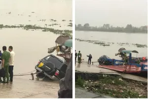 Nước cạn lộ ra chiếc ô tô nằm dưới sông