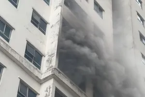 Khói đen bốc nghi ngút tại chung cư Linh Đàm ở Hà Nội
