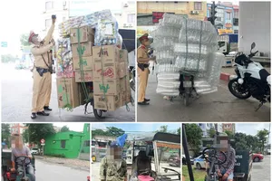 CSGT Hà Nội tăng cường kiểm tra, xử lý người chở hàng cồng kềnh