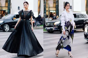 Lương Thùy Linh cùng Phương Anh lên đồ dự show thời trang tại Paris