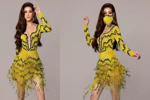 Hoa hậu Khánh Vân mặc váy ‘ruộng bậc thang’ trên đất Mỹ