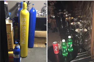 Nhiều bình khí cười ở quán cà phê trung tâm Sài Gòn