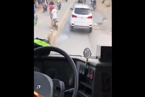 Ô tô 7 chỗ 'bình thản' khi xe cứu hỏa mở còi 