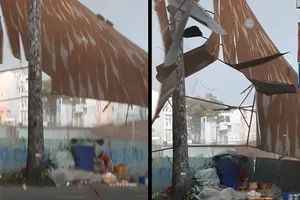 Lốc cuốn mái tôn ở bãi xe bay qua đường ở quận 10