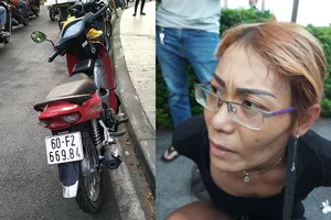 Thương và chiếc xe tang vật. Ảnh: NGUYỄN YÊN