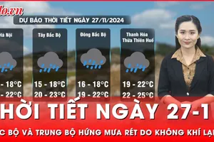 Thời tiết ngày 27-11: Bắc Bộ và Trung Bộ hứng mưa rét do không khí lạnh