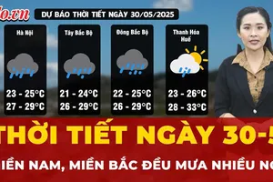 Thời tiết ngày 30-5: Miền Bắc mưa xối xả nhiều nơi, miền Nam tiếp tục mưa giông