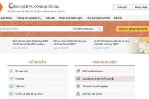 Giao diện Cổng Dịch vụ công Quốc gia