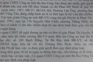 Vũng Tàu tìm đương sự liên quan vụ lừa đảo chiếm đoạt tài sản