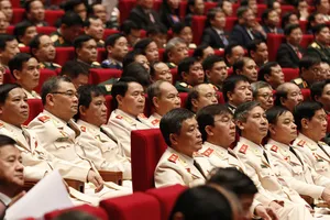 Các đại biểu thuộc lực lượng công an tham dự Đại hội XIII của Đảng. Ảnh: TTXVN