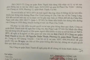 Công an Bình Thạnh tìm người liên quan vụ tai nạn ở đường vào chung cư 1050