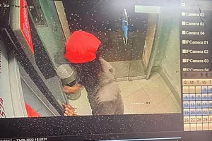 1 phụ nữ dùng đá đập phá trụ ATM tại Phan Thiết