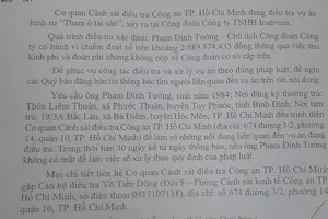 Công an TP.HCM mời làm việc Chủ tịch Công đoàn Công ty TNHH Inahvina