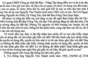 Công an yêu cầu cung cấp thông tin về đất đai tại Bà Rịa- Vũng Tàu liên quan đến 8 người