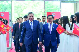 Tổng Bí thư Tô Lâm và Bộ trưởng Bộ Ngoại giao Bùi Thanh Sơn đến dự lễ kỷ niệm 80 năm thành lập ngành ngoại giao Việt Nam (28-8-1945 - 28-8-2025). Ảnh: VGP