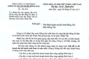 Biên Hòa sẽ cúp nước trên diện rộng