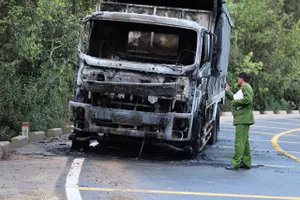 Xe tải chở bia bốc cháy dữ dội trên đèo Mimosa