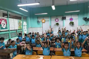 Học sinh Trường Tiểu học Trần Quốc Toản hoạt động trong lớp học. Ảnh: NH 