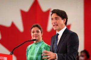 Thủ tướng Canada Justin Trudeau phát biểu trước những người ủng hộ ông tại Montreal vào đầu ngày 21-9 sau khi đắc cử nhiệm kỳ thứ ba. Ảnh: REUTERS