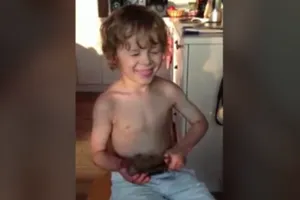 Biểu cảm đáng yêu của cậu bé khi chơi nhạc cụ