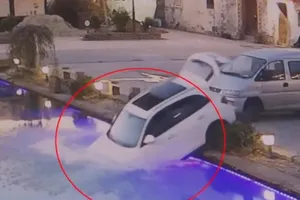 Chủ ra ngoài, chó lái xe lao xuống hồ nước