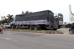 Xe tải tông 2 người chờ sang đường, húc đổ trụ điện