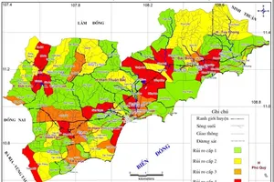 Bản đồ tỉnh Bình Thuận đỏ quạch vì hạn hán