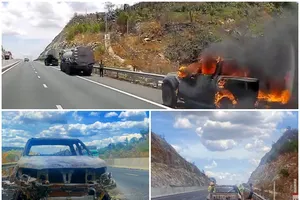 Xe bán tải bốc cháy trên cao tốc Phan Thiết-Dầu Giây