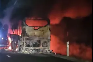 Cháy xe khách trên cao tốc Vĩnh Hảo - Phan Thiết, hành khách hoảng loạn