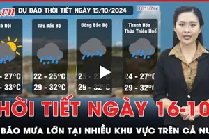 Thời tiết ngày 16-10: Dự báo có mưa rào và giông rải rác tại nhiều khu vực trên cả nước