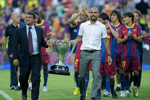 Pep Guardiola từng giành cú ăn 6 cùng Barcelona năm 2009. ẢNH: GETTY