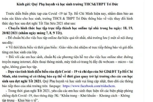 Một trường học tại TP.HCM cho HS học online sau Tết