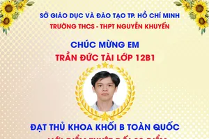 Thủ khoa khối B toàn quốc đạt điểm tuyệt đối là học sinh TP.HCM