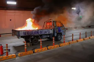 Buổi diễn tập PCCC tại đường hầm sông Sài Gòn diễn ra trong năm 2020. Ảnh: PLO