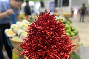 Ớt tỉnh Đồng Tháp trưng bày tại hội chợ. ẢNH: TÚ UYÊN