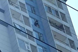 Cô gái có ý định nhảy từ tầng 15 chung cư. Ảnh: CM