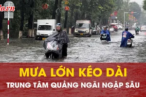 Mưa lớn kéo dài, nhiều tuyến đường trung tâm Quảng Ngãi ngập sâu