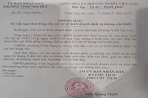 Phó Chủ tịch phường ra văn bản đóng cửa các cơ sở kinh doanh